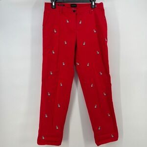 Talbots Womens Red French Bulldog Embroidered Relaxed Chino Pants Size 4